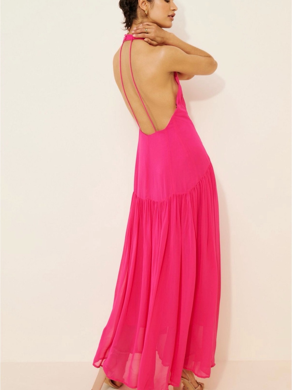 FARM Rio Hot Pink Halter Maxi Dress with Floral Accent - Picture 2 of 2